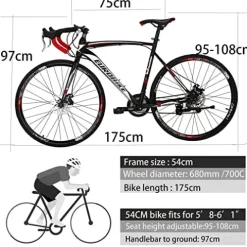 EUROBIKE XC550 Road Bike 21 Speed Women’s Bicycle Disc Brake 700C Commuter Bike 54cm-32 Spoke