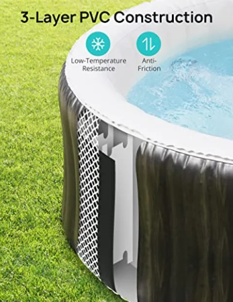 Evajoy Inflatable Hot Tub with LED, Electric Heater Pump, 140 Air Jets for 4-6 Adults Brown