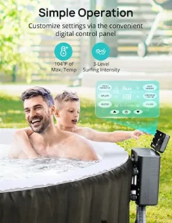 Evajoy Inflatable Hot Tub with LED, Electric Heater Pump, 140 Air Jets for 4-6 Adults Brown