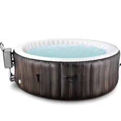 Evajoy Inflatable Hot Tub with LED, Electric Heater Pump, 140 Air Jets for 4-6 Adults Brown