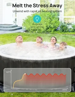 Evajoy Inflatable Hot Tub with LED, Electric Heater Pump, 140 Air Jets for 4-6 Adults Brown