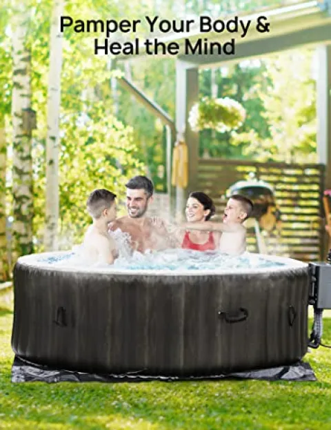 Evajoy Inflatable Hot Tub with LED, Electric Heater Pump, 140 Air Jets for 4-6 Adults Brown