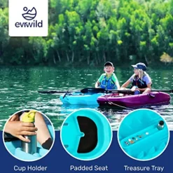 Evrwild Kids 6.5ft Kayak with Paddle, Lightweight Premium & Stable, 3-Level Footrest, Sit On Top for Youth to Teen Up to 130lbs, Grinnell Glacier Blue