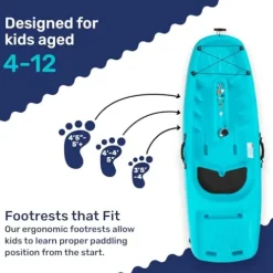 Evrwild Kids 6.5ft Kayak with Paddle, Lightweight Premium & Stable, 3-Level Footrest, Sit On Top for Youth to Teen Up to 130lbs, Grinnell Glacier Blue