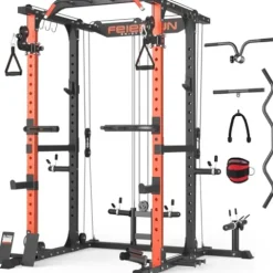 FEIERDUN Multi-Function Squat Rack Power Cage FLA01 with Cable Crossover System Orange