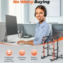 FEIERDUN Multi-Function Squat Rack Power Cage with Cable Crossover, 2000LBS Capacity, Orange/Black