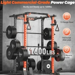 FEIERDUN Multi-Function Squat Rack Power Cage with Cable Crossover, 2000LBS Capacity, Orange/Black