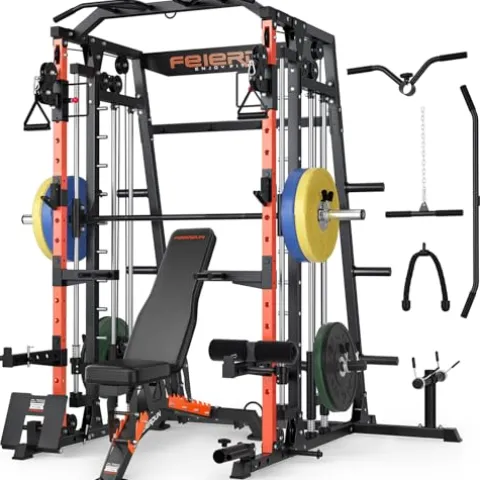 FEIERDUN Power Cage Smith Machine FOR01 + Weight Bench +BP 230lb