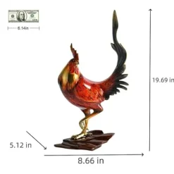 FENGSHUI-CAISHEN Colourful Metal Rooster Statue