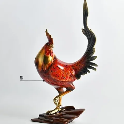 FENGSHUI-CAISHEN Colourful Metal Rooster Statue
