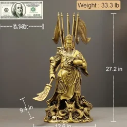 FENGSHUI-CAISHEN Guan Yu Statue Brass 27 Inch God of Wealth Fortune Figurine