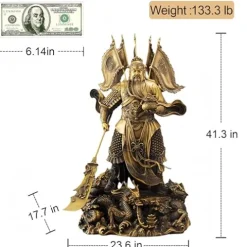FENGSHUI-CAISHEN Guan Yu Statue Brass 41 Inch