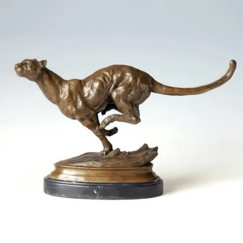 FENGSHUI-CAISHEN Pure Copper Cheetah Statue Brown