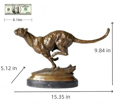 FENGSHUI-CAISHEN Pure Copper Cheetah Statue Brown