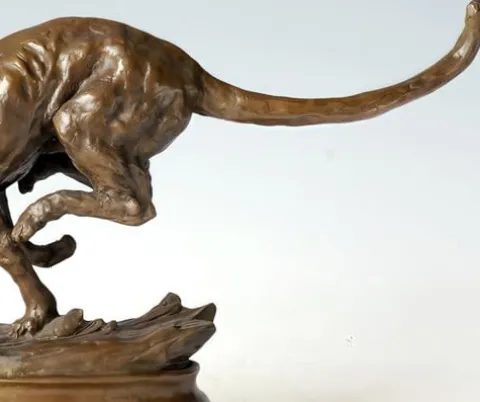 FENGSHUI-CAISHEN Pure Copper Cheetah Statue Brown