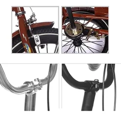 FGVDJ Adult Tricycle 16″ Trike Cruiser Bike 1 Speed Cargo Cycling with Light & Basket Brown