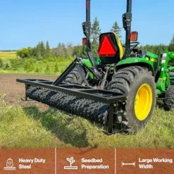 Field Tuff 5′ 3 Point Cultipacker with 26 Cast Iron Wheels, 60″ Working Width, Black