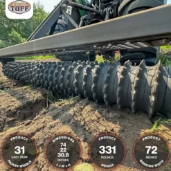 Field Tuff 5′ 3 Point Cultipacker with 26 Cast Iron Wheels, 60″ Working Width, Black