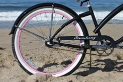 Firmstrong Bella Fashionista 3-Speed Beach Cruiser Bicycle 26-Inch Matte Black/Pink Rims