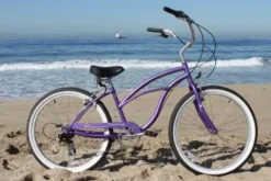 Firmstrong Urban Women’s Beach Cruiser Bike, 7 Speed, 26 Inch, Purple w/ Black Seat