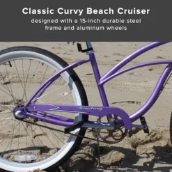 Firmstrong Urban Women’s Beach Cruiser Bike 3 Speed 26 Inch Purple w/ Black Seat/Grips