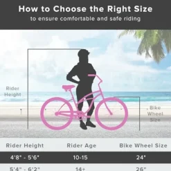 Firmstrong Urban Women’s Beach Cruiser Bike 3 Speed 24 Inch Pink w/ Black Seat/Grips