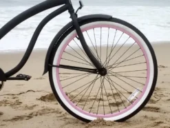 Firmstrong Women’s Beach Cruiser Bicycle Single Speed 26 Inch Matte Black/Pink Rims