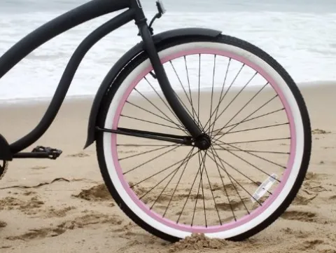Firmstrong Women’s Beach Cruiser Bicycle Single Speed 26 Inch Matte Black/Pink Rims