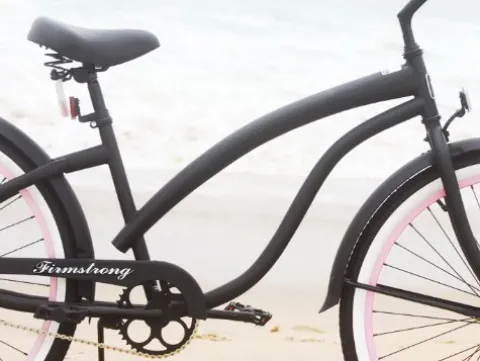 Firmstrong Women’s Beach Cruiser Bicycle Single Speed 26 Inch Matte Black/Pink Rims