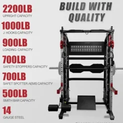 Fitness Dreamer Home Gym Smith Machine for Upper Body Strength Training Equipment and Leg Developer Red