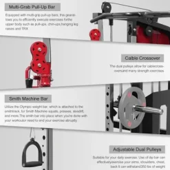 Fitness Dreamer Home Gym Smith Machine for Upper Body Strength Training Equipment and Leg Developer Red