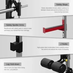 Fitness Dreamer Home Gym Smith Machine for Upper Body Strength Training Equipment and Leg Developer Red