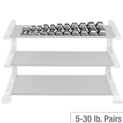 Fitness Factory Cast Iron Hex Dumbbell Set with Storage Rack and Floor Mat Gray