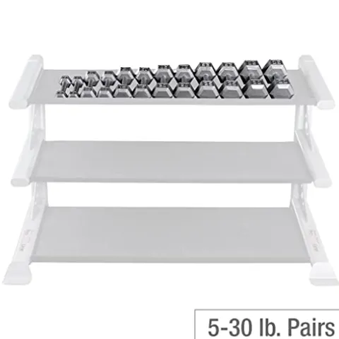 Fitness Factory Cast Iron Hex Dumbbell Set with Storage Rack and Floor Mat Gray