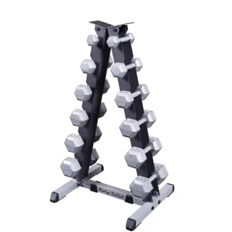 Fitness Factory Cast Iron Hex Dumbbell Set with Storage Rack and Floor Mat Gray