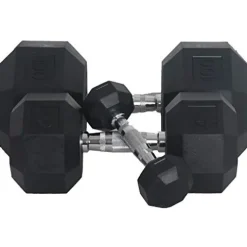 Fitness First Rubber Hex Dumbbell Pairs 85 lbs Black
