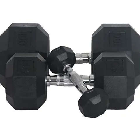 Fitness First Rubber Hex Dumbbell Pairs 85 lbs Black