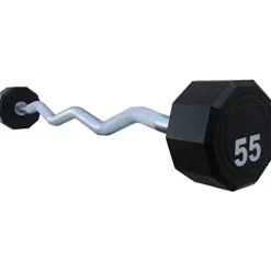 Fitness First 10-Sided Urethane Encased EZ Curl Barbell 115 lbs Black