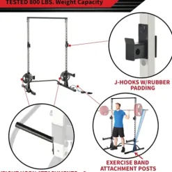 Fitness Reality Squat Rack Power Cage with J-Hooks, Landmine 360° Swivel, Weight Plate Storage Attachment and Power Band Pegs Gray