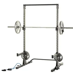 Fitness Reality Squat Rack Power Cage with J-Hooks, Landmine 360° Swivel, Weight Plate Storage Attachment and Power Band Pegs Gray