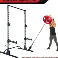 Fitness Reality Squat Rack Power Cage with J-Hooks, Landmine 360° Swivel, Weight Plate Storage Attachment and Power Band Pegs Gray