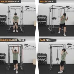 Flarhetoric Power Cage 2000 Lbs Squat Rack with Cable System & LAT Pull Down, Black