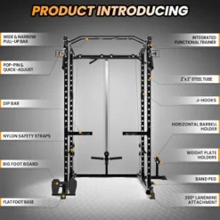 Flarhetoric Power Cage 2000 Lbs Squat Rack with Cable System & LAT Pull Down, Black