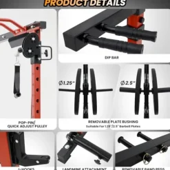 Flarhetoric Power Cage 2000 Lbs Home Gym Squat Rack with Cable Cross-Over & LAT Pull Down Black and Red