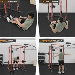 Flarhetoric Power Cage 2000 Lbs Home Gym Squat Rack with Cable Cross-Over & LAT Pull Down Black and Red