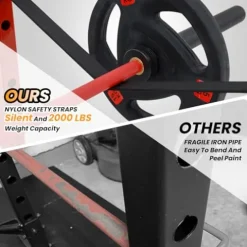 Flarhetoric Power Cage 2000 Lbs Home Gym Squat Rack with Cable Cross-Over & LAT Pull Down Black and Red