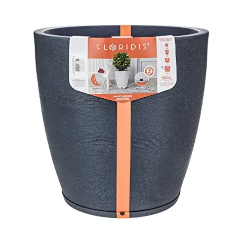 Floridis Resin Planter Indoor/Outdoor with Drainage Hole and Saucer XX Large 29.53×27.56 in Dark Grey