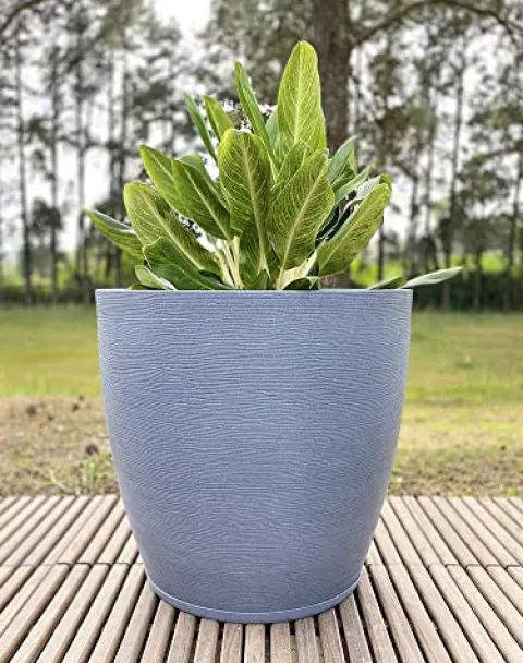 Floridis Resin Planter Indoor/Outdoor with Drainage Hole and Saucer XX Large 29.53×27.56 in Dark Grey