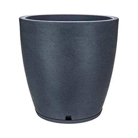 Floridis Resin Planter Indoor/Outdoor with Drainage Hole and Saucer XX Large 29.53×27.56 in Dark Grey