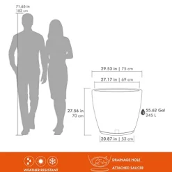 Floridis Resin Planter Indoor/Outdoor with Drainage Hole and Saucer XX Large 29.53×27.56 in Dark Grey